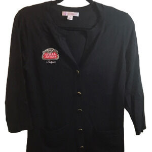 Stella Artois Black V-Neck Cardigan‎ Sweater Women Medium